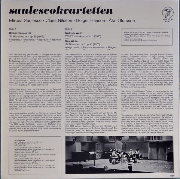 Saulescokvartetten, Dmitri Shostakovich, Karl-Erik Welin, Dag Wirén ~ Saulescokvartetten (Vinyl) - Djungel & Jazz