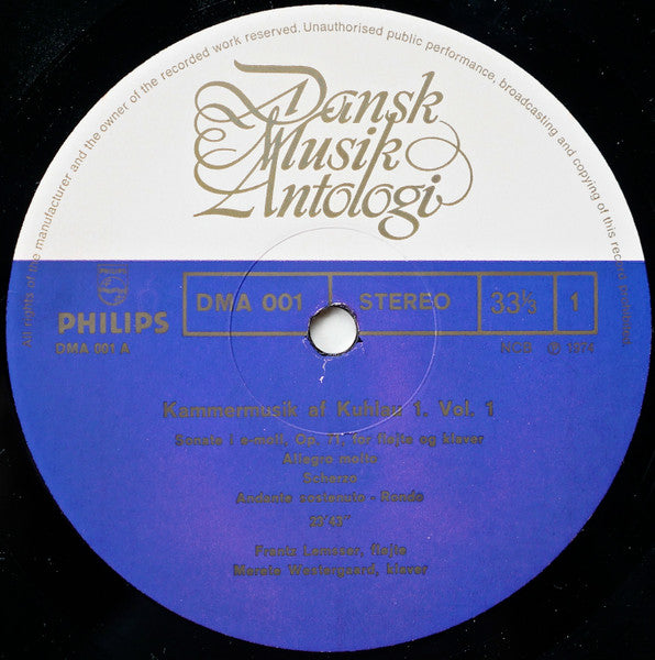 Daniel Friedrich Rudolph Kuhlau, Frantz Lemsser, Merete Westergaard ~ Sonate E-Moll, Opus 71 / Introduktion Og Rondo, Opus 98 / Sonate G-Moll, Opus 83 Nr. 3 (Vinyl) - Djungel & Jazz