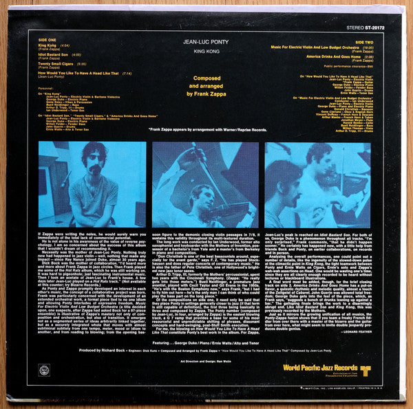 Jean-Luc Ponty ~ King Kong: Jean-Luc Ponty Plays The Music Of Frank Zappa (Vinyl) - Djungel & Jazz