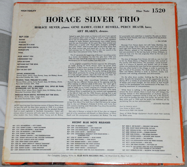 Horace Silver ~ Horace Silver Trio (Vinyl) - Djungel & Jazz