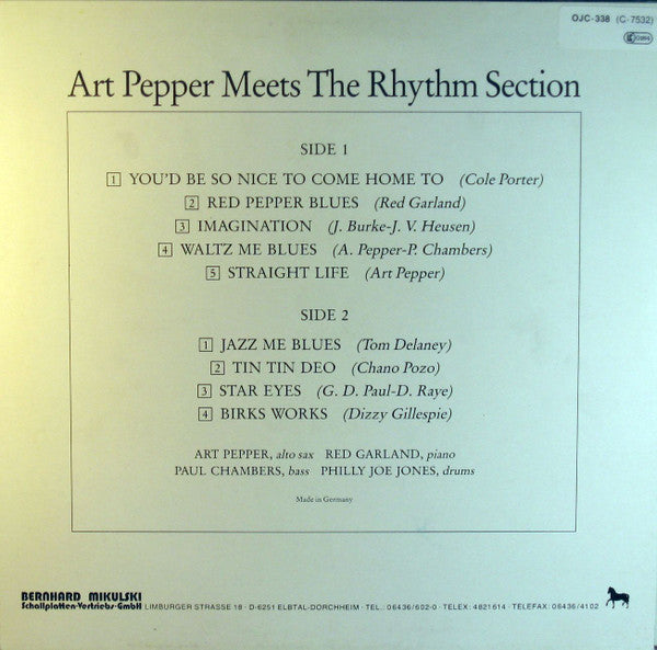 Art Pepper ~ Art Pepper Meets The Rhythm Section (Vinyl) - Djungel & Jazz