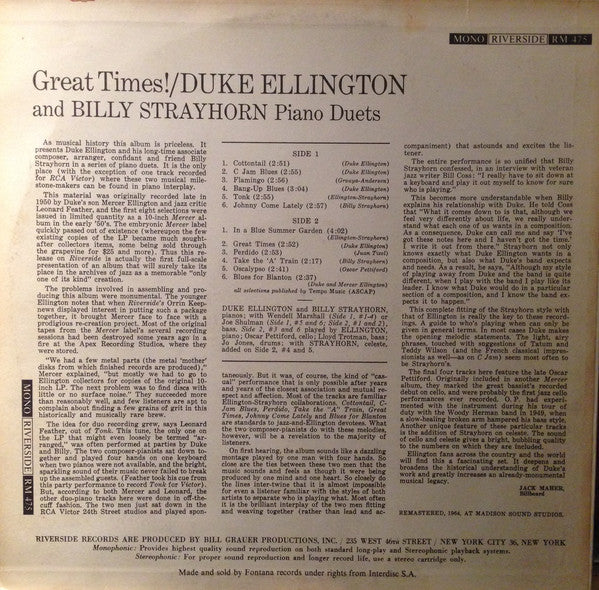 Duke Ellington And Billy Strayhorn ~ Great Times! (Vinyl) - Djungel & Jazz