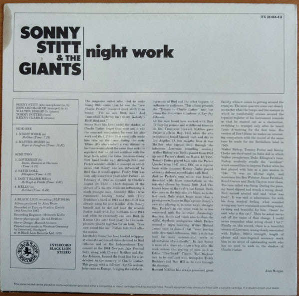 Sonny Stitt & The Giants ~ Night Work (Vinyl) - Djungel & Jazz