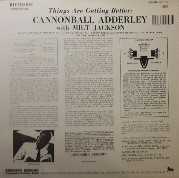 Cannonball Adderley With Milt Jackson ~ Things Are Getting Better (Vinyl) - Djungel & Jazz