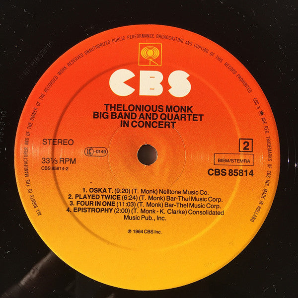 Monk ~ Big Band And Quartet In Concert (Vinyl) - Djungel & Jazz