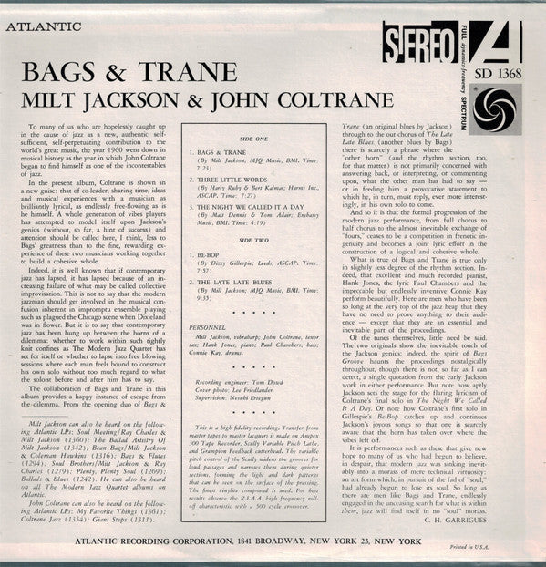 Milt Jackson & John Coltrane : Bags & Trane (LP, Album, RE, Pre)