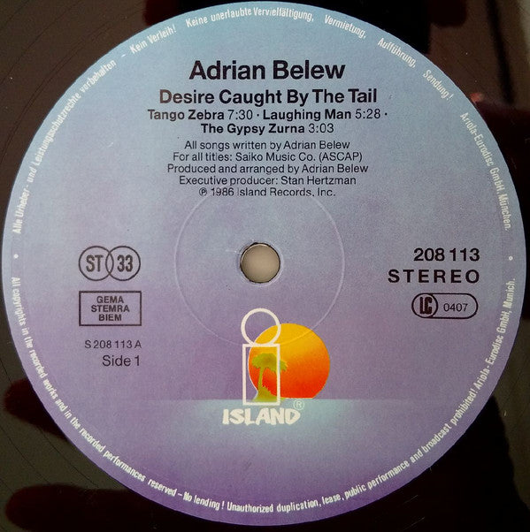 Adrian Belew ~ Desire Caught By The Tail (Vinyl) - Djungel & Jazz