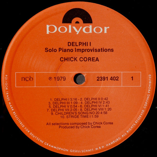 Chick Corea : Delphi 1 Solo Piano Improvisations (LP, Album)