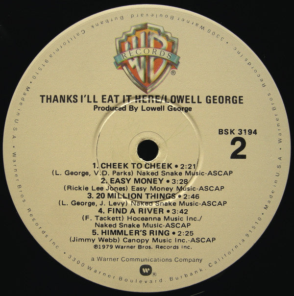 Lowell George ~ Thanks I'll Eat It Here (Vinyl) - Djungel & Jazz