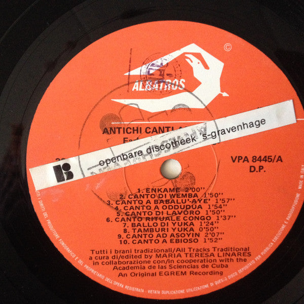 Unknown Artist ~ Antichi Canti Afrocubani / Early Afro-Cuban Songs (Vinyl) - Djungel & Jazz