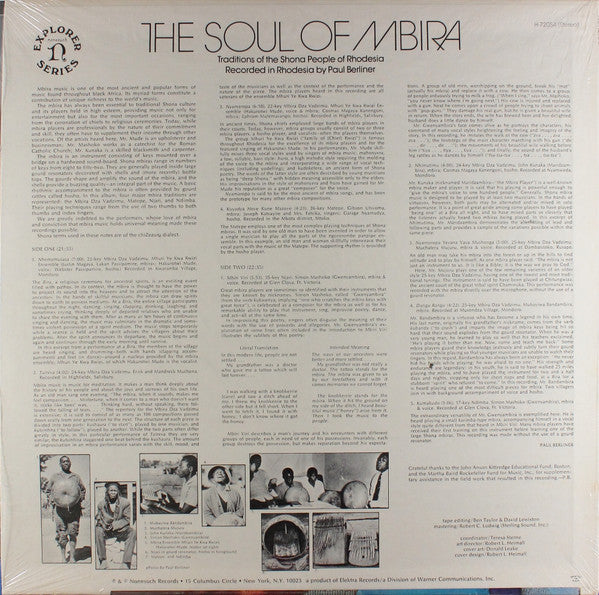 Shona ~ The Soul Of Mbira: Traditions Of The Shona People Of Rhodesia (Vinyl) - Djungel & Jazz