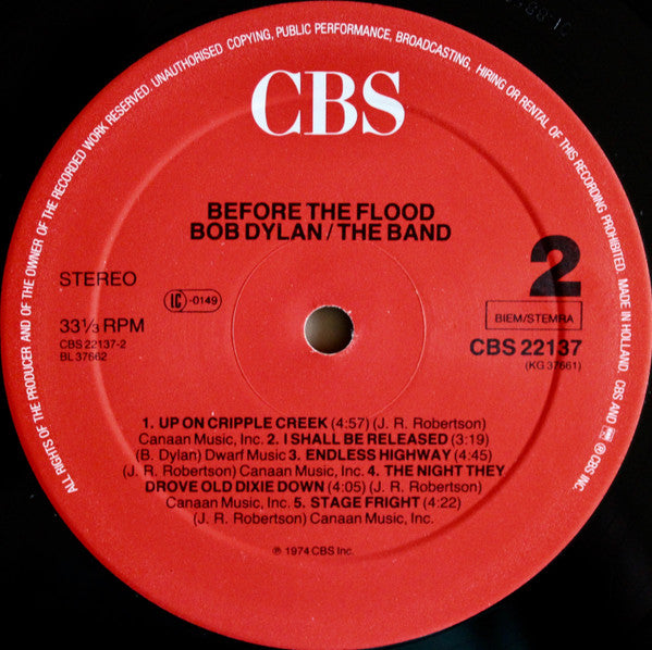 Bob Dylan / The Band : Before The Flood (2xLP, Album, RE, Red)
