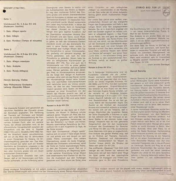 Mozart, Henryk Szeryng, New Philharmonia Orchestra, Alexander Gibson ~ Violinkonzert Nr.5 A-Dur, KV 219 / Violinkonzert Nr.6 D-Dur, KV 271a (Vinyl) - Djungel & Jazz