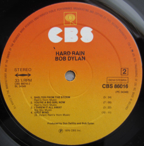 Bob Dylan ~ Hard Rain (Vinyl) - Djungel & Jazz