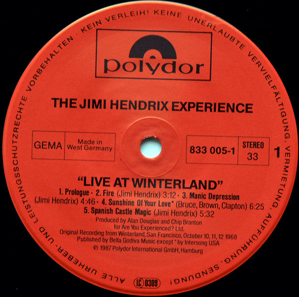 The Jimi Hendrix Experience ~ Live At Winterland (Vinyl) - Djungel & Jazz