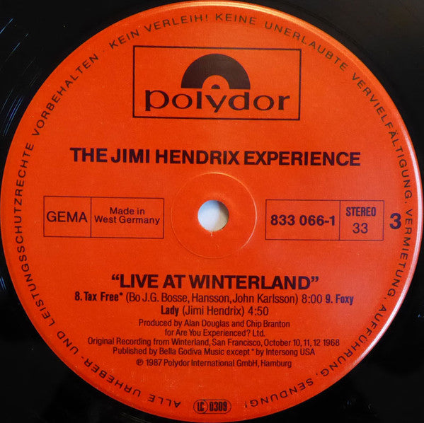 The Jimi Hendrix Experience ~ Live At Winterland (Vinyl) - Djungel & Jazz
