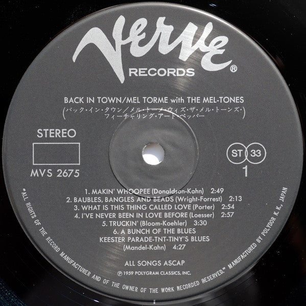 Mel Tormé With The Mel-Tones ~ Back In Town (Vinyl) - Djungel & Jazz