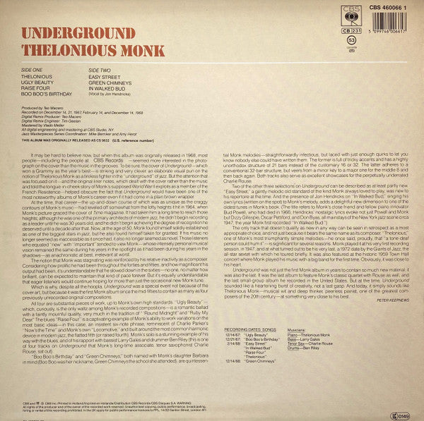 Thelonious Monk ~ Underground (Vinyl) - Djungel & Jazz