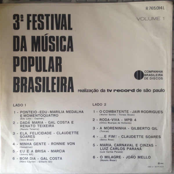 Various : 3º Festival Da Música Popular Brasileira - Vol. 1 (LP, Album, RE)
