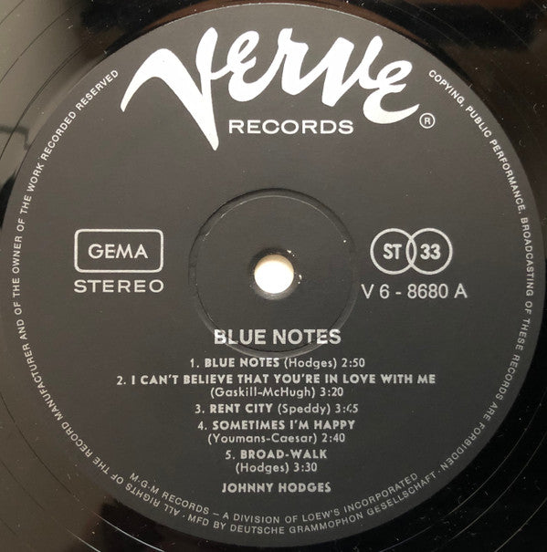 Johnny Hodges ~ Blue Notes (Vinyl) - Djungel & Jazz