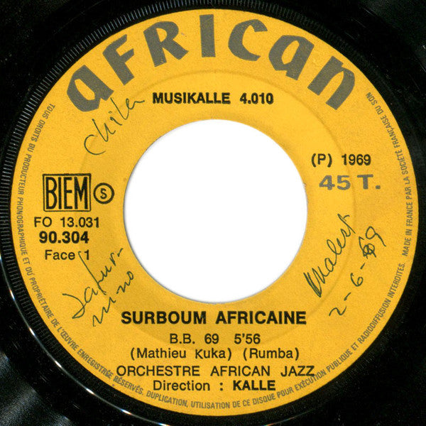 Grand Kalle And African Jazz Direction Le Grand Kalle ~ B.B. 69 / Lolango Helena (Vinyl) - Djungel & Jazz