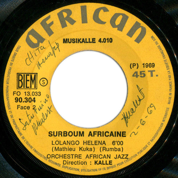 Grand Kalle And African Jazz Direction Le Grand Kalle ~ B.B. 69 / Lolango Helena (Vinyl) - Djungel & Jazz