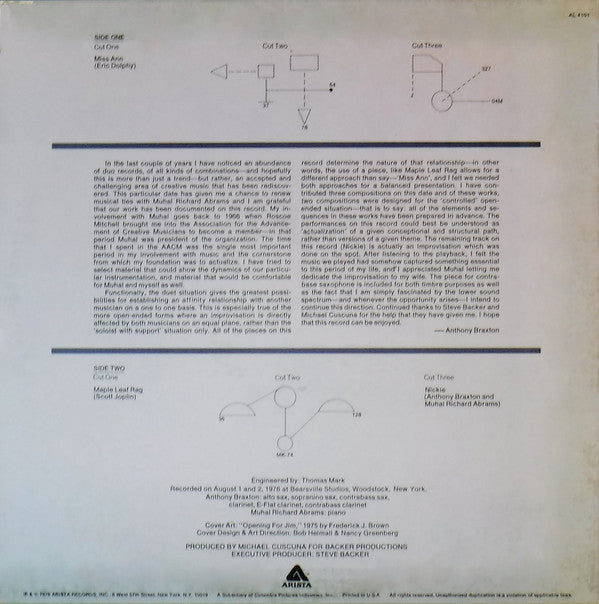 Anthony Braxton With Muhal Richard Abrams : Duets 1976 (LP, Album, RE)
