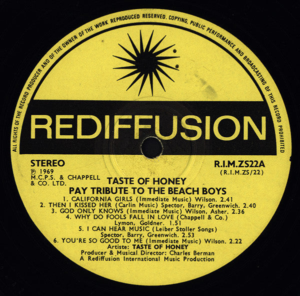 A Taste Of Honey ~ Taste Of Honey Pay Tribute To The Beach Boys (Vinyl) - Djungel & Jazz