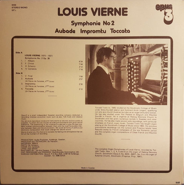 Louis Vierne, Torvald Torén ~ Symphonie No 2 - Aubade - Impromtu - Toccata (Vinyl) - Djungel & Jazz