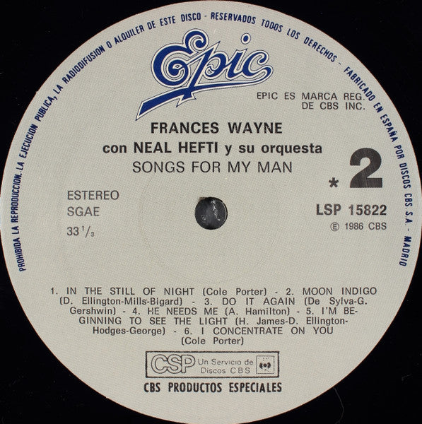 Frances Wayne With Neal Hefti And His Orchestra ~ Songs For My Man (Vinyl) - Djungel & Jazz