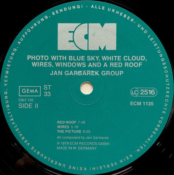 Jan Garbarek Group ~ Photo With Blue Sky, White Cloud, Wires, Windows And A Red Roof (Vinyl) - Djungel & Jazz