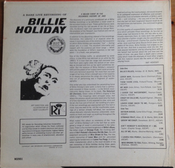 Billie Holiday ~ A Rare Live Recording Of Billie Holiday (Vinyl) - Djungel & Jazz