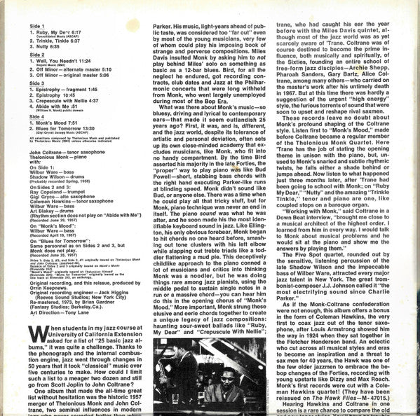 Thelonious Monk & John Coltrane ~ Monk / Trane (Vinyl) - Djungel & Jazz