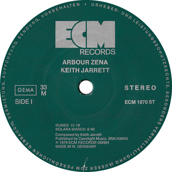 Keith Jarrett ~ Arbour Zena (Vinyl) - Djungel & Jazz