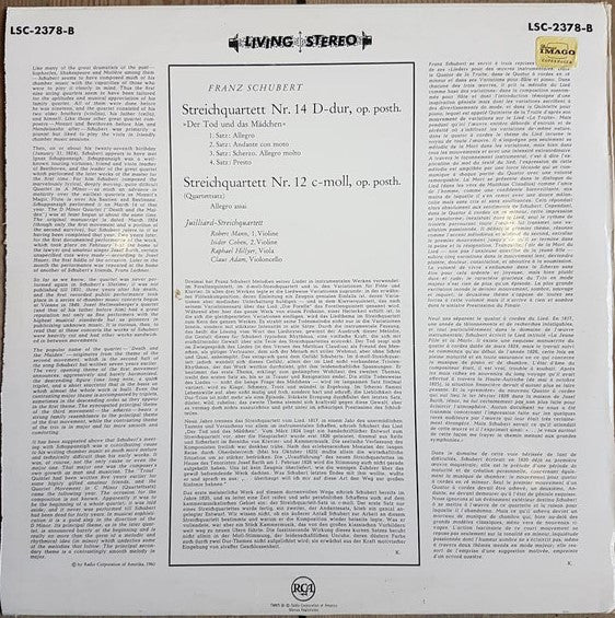 Schubert, Juilliard String Quartet ~ "Death And The Maiden" (Quartet In D Minor) And Quartettsatz (Vinyl) - Djungel & Jazz