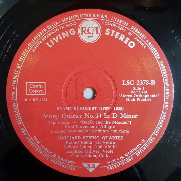 Schubert, Juilliard String Quartet ~ "Death And The Maiden" (Quartet In D Minor) And Quartettsatz (Vinyl) - Djungel & Jazz