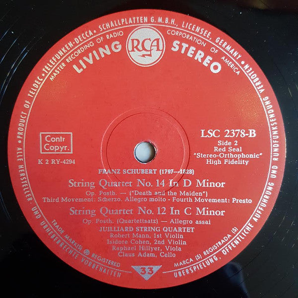 Schubert, Juilliard String Quartet ~ "Death And The Maiden" (Quartet In D Minor) And Quartettsatz (Vinyl) - Djungel & Jazz