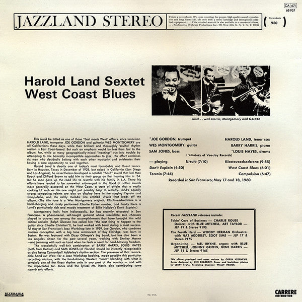 Harold Land ~ West Coast Blues! (Vinyl) - Djungel & Jazz