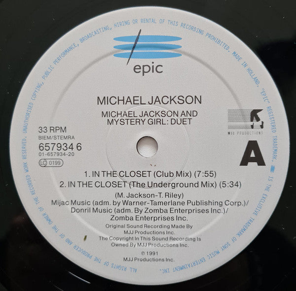 Michael Jackson Featuring Mystery Girl ~ In The Closet (Mixes Behind Door #1) (Vinyl) - Djungel & Jazz