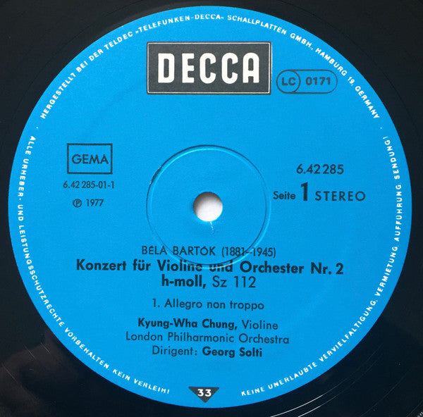 Kyung-Wha Chung, Sir Georg Solti, London Philharmonic Orchestra, Béla Bartók ~ Konzert Für Violine Und Orchester Nr. 2 H-Moll, Sz 112 (Vinyl) - Djungel & Jazz