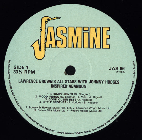 Lawrence Brown's All-Stars With Johnny Hodges ~ Inspired Abandon (Vinyl) - Djungel & Jazz