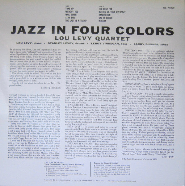Lou Levy Quartet ~ Jazz In Four Colors (Vinyl) - Djungel & Jazz