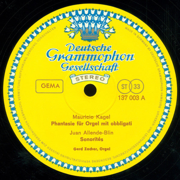 Gerd Zacher - Mauricio Kagel / Juan Allende-Blin / György Ligeti ~ Phantasie Für Orgel Mit Obbligati / Sonorités / Volumina • Étude Nr.1 ("Harmonies") (Vinyl) - Djungel & Jazz