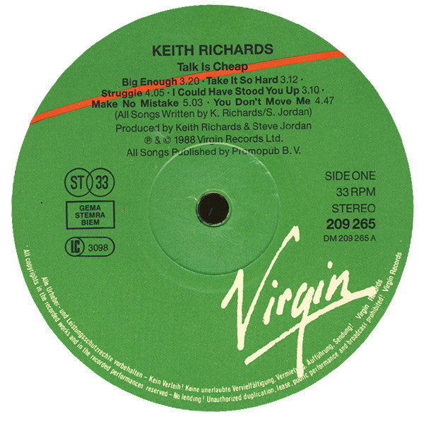 Keith Richards ~ Talk Is Cheap (Vinyl) - Djungel & Jazz