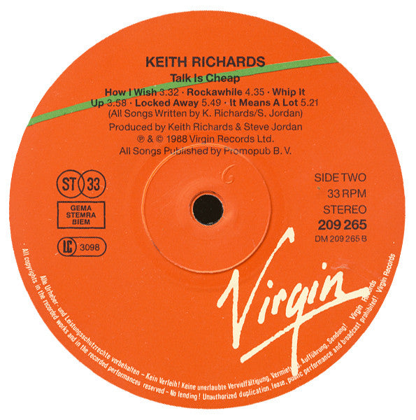 Keith Richards ~ Talk Is Cheap (Vinyl) - Djungel & Jazz