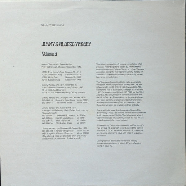 Jimmy Yancey & Alonzo Yancey ~ Jimmy & Alonzo Yancey (Vinyl) - Djungel & Jazz