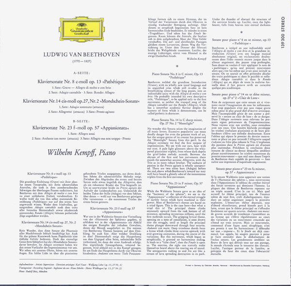 Ludwig van Beethoven, Wilhelm Kempff ~ Sonaten Nr. 8 »Pathétique« · Nr. 14 »Mondschein« · Nr. 23 »Appassionata« (Vinyl) - Djungel & Jazz