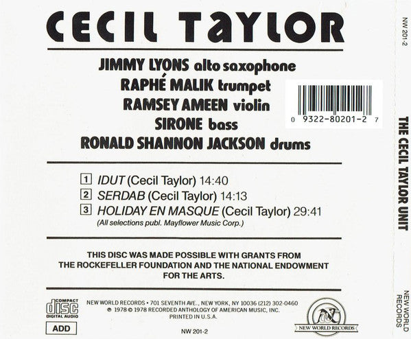 Cecil Taylor ~ The Cecil Taylor Unit (Vinyl) - Djungel & Jazz
