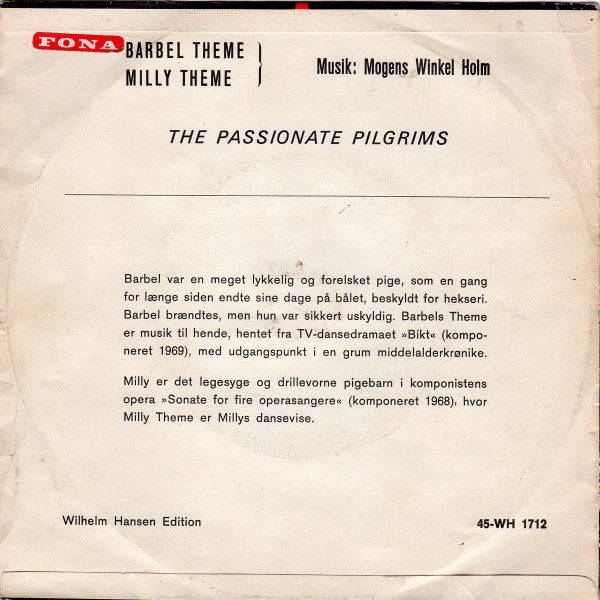 Mogens Winkel Holm, The Passionate Pilgrims ~ Barbel Theme / Milly Theme (Vinyl) - Djungel & Jazz