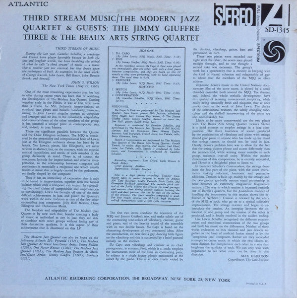 The Modern Jazz Quartet & Guests: The Jimmy Giuffre Trio & Beaux Arts String Quartet ~ Third Stream Music (Vinyl) - Djungel & Jazz